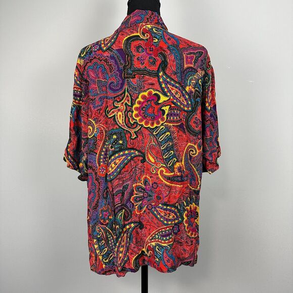 Vtg Chicos Design Button Up Shirt Large Sz 2 Multicolor Paisley Rayon Blouse - Picture 8 of 11